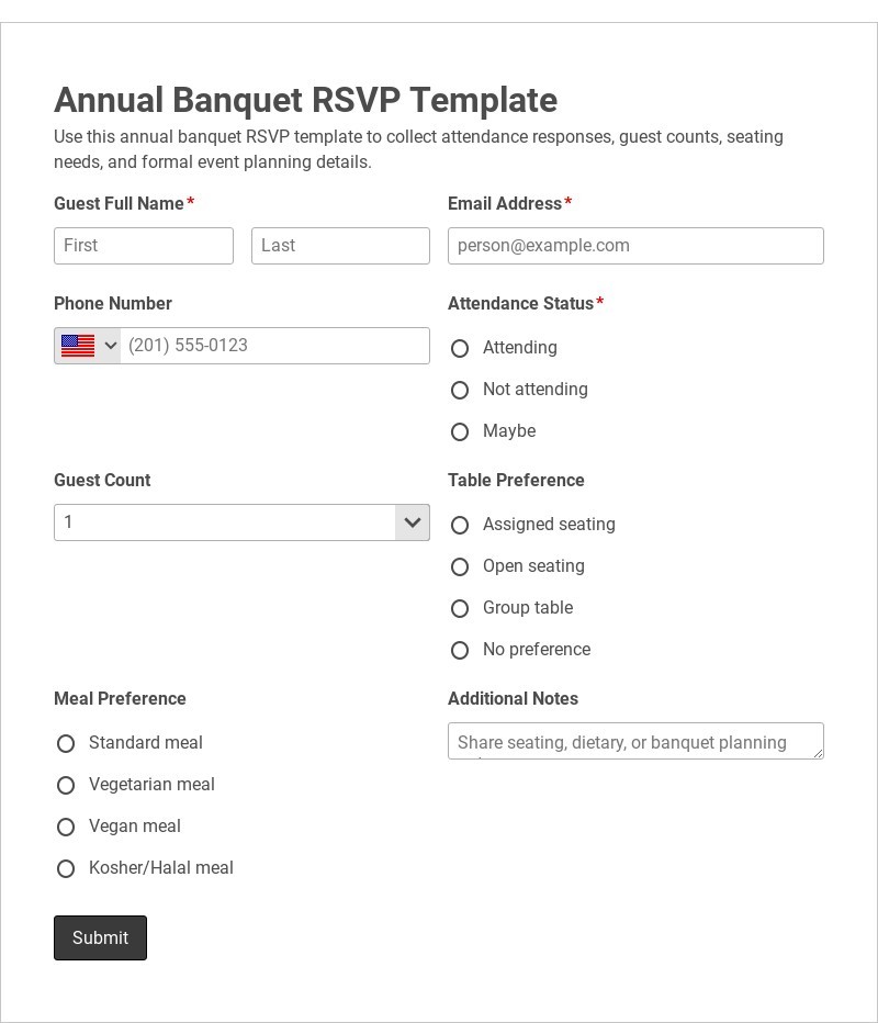 Annual Banquet RSVP Template