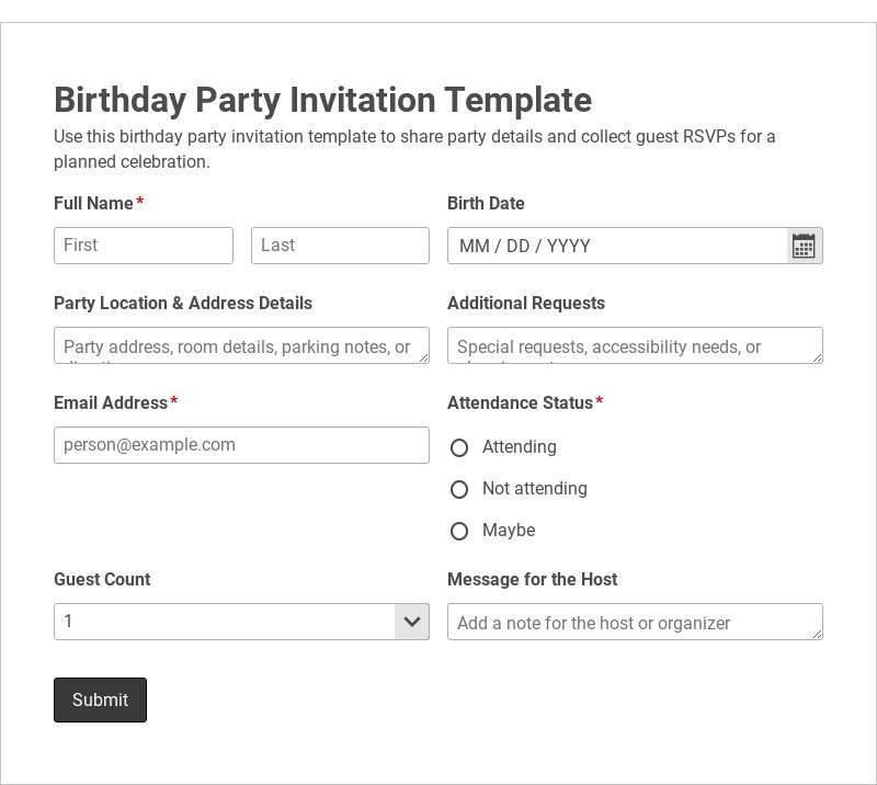 Birthday Party Invitation Template