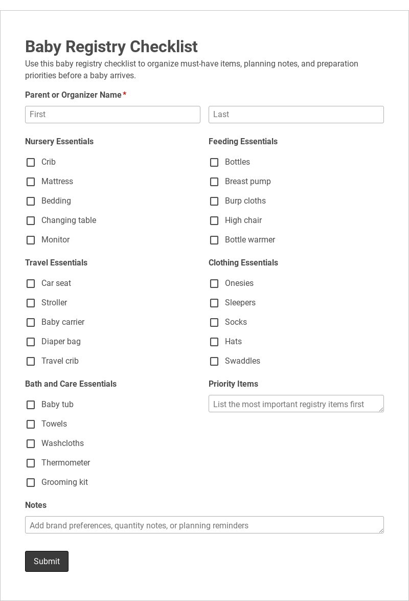 Baby Registry Checklist