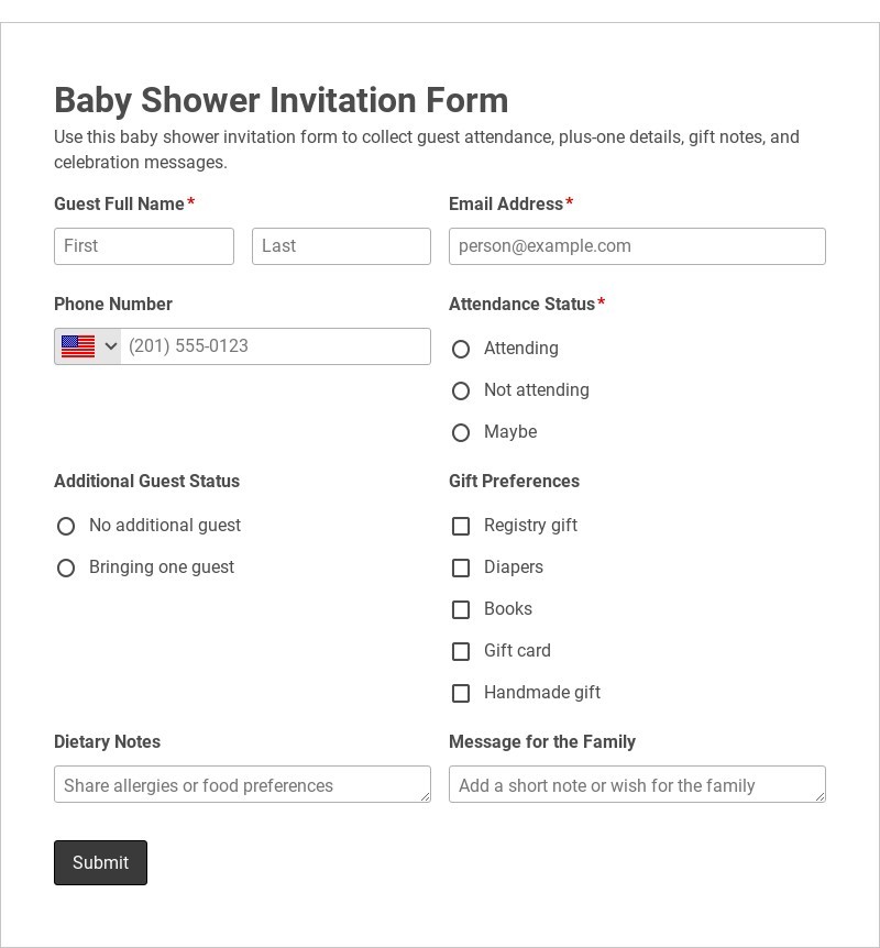 Baby Shower Invitation Form