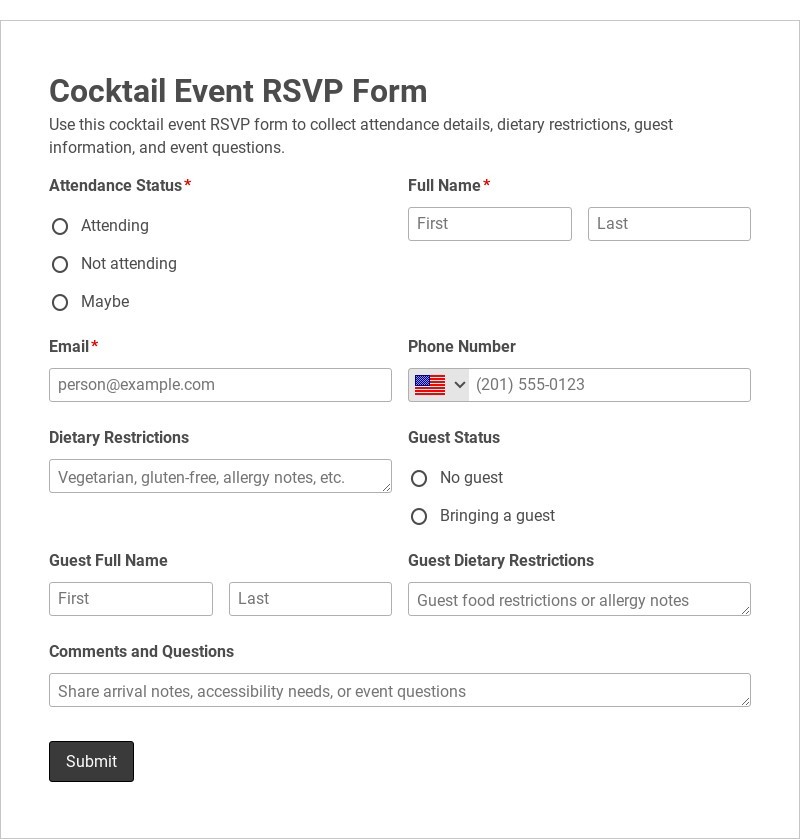 Cocktail Event RSVP Form