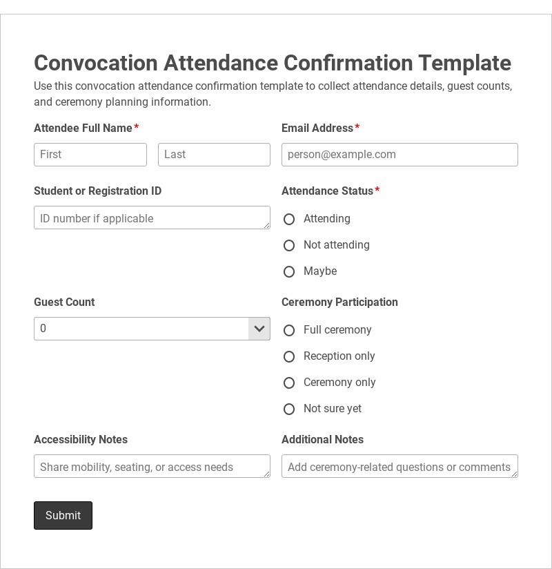 Convocation Attendance Confirmation Template