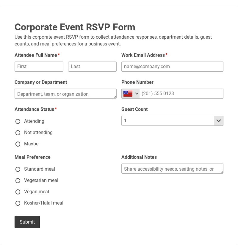 Corporate Event RSVP Form