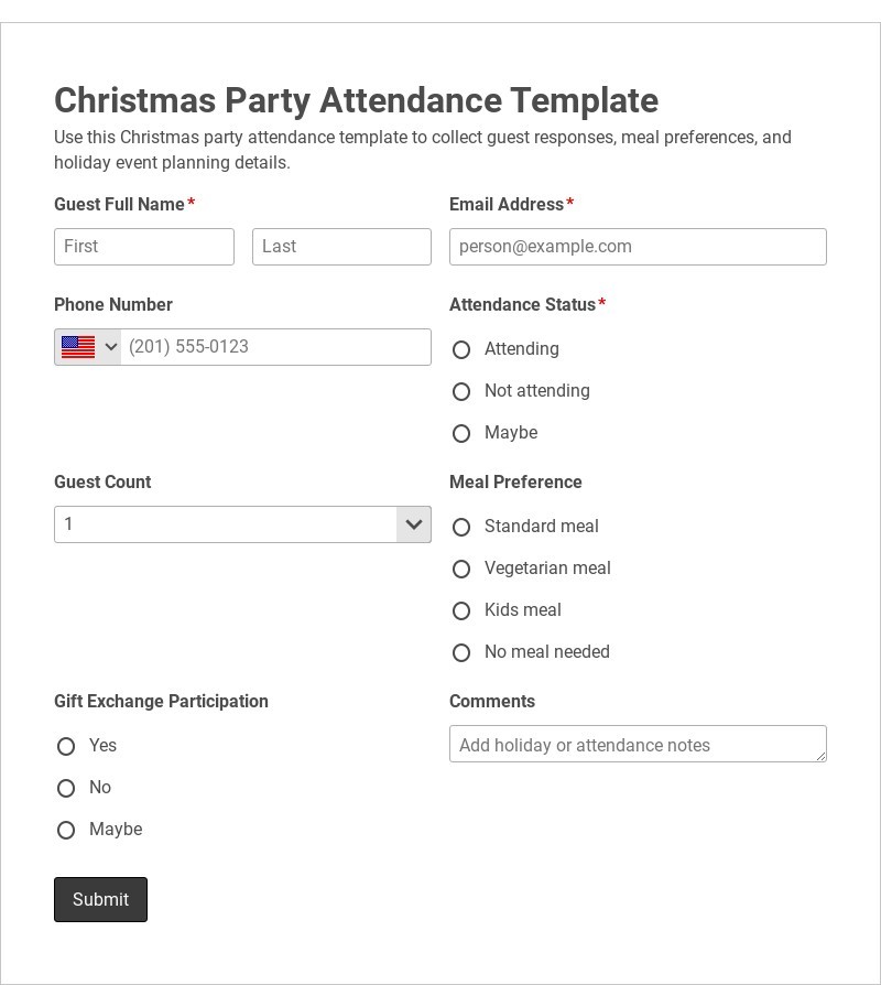 Christmas Party Attendance Template