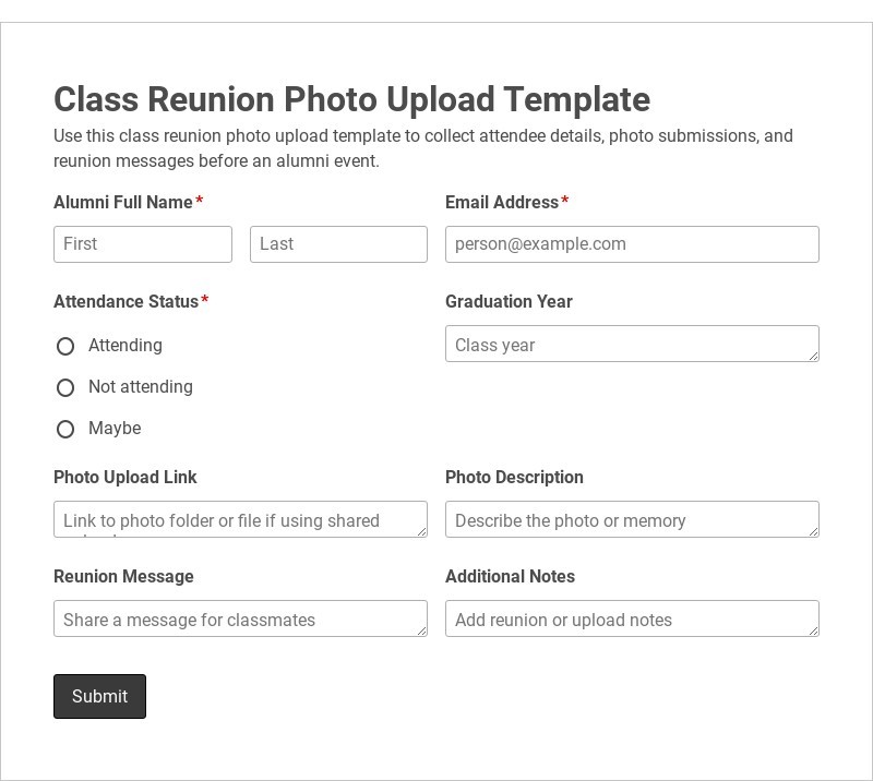 Class Reunion Photo Upload Template form template