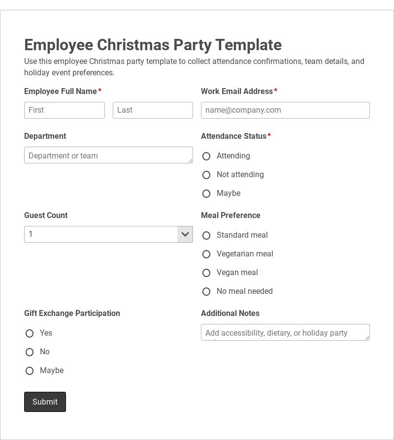 Employee Christmas Party Template