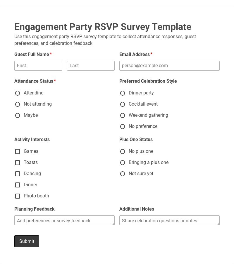 Engagement Party RSVP Survey Template