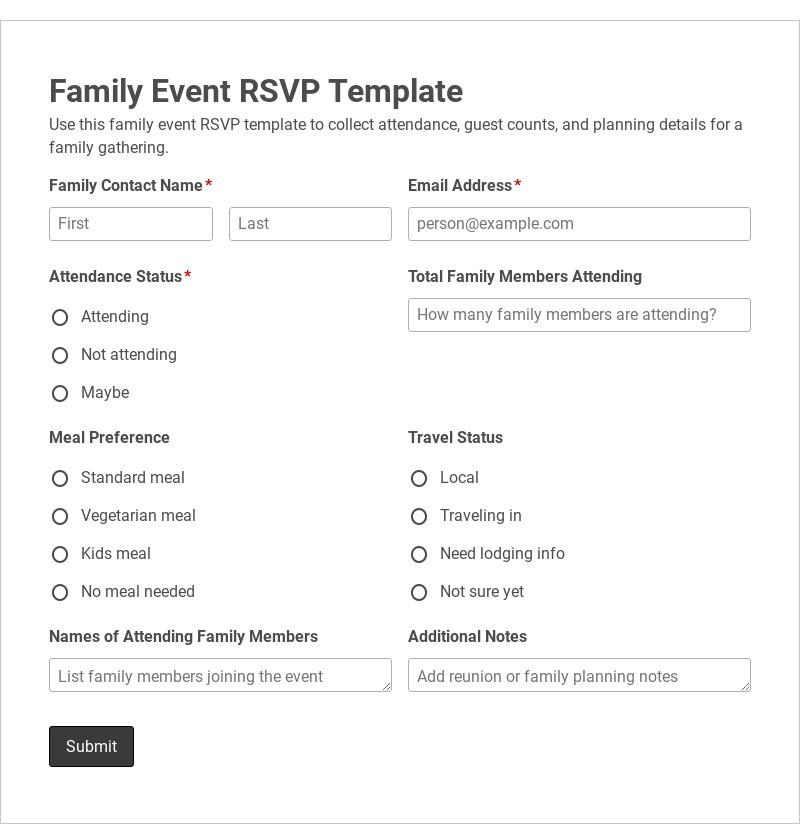 Family Event RSVP Template