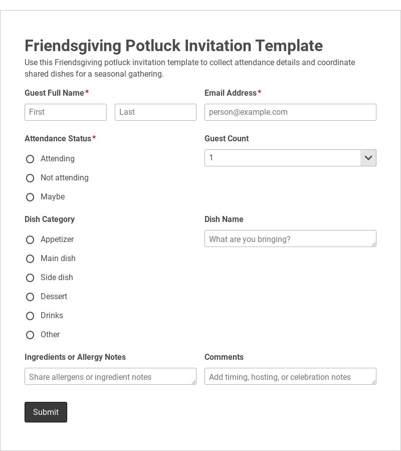 Friendsgiving Potluck Invitation Template