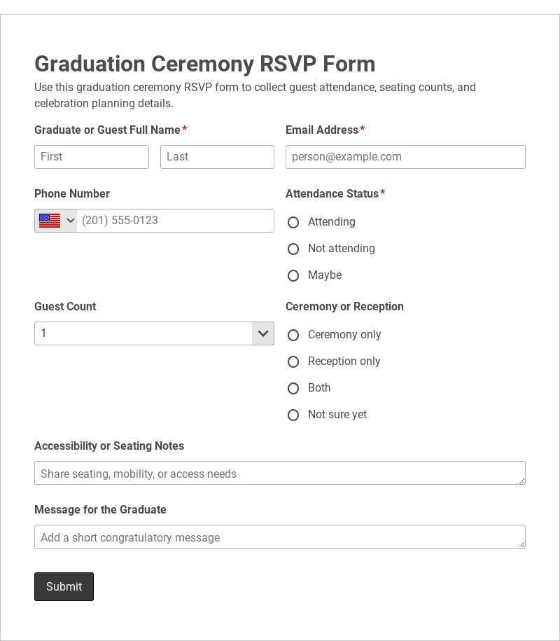 Graduation Ceremony RSVP Form