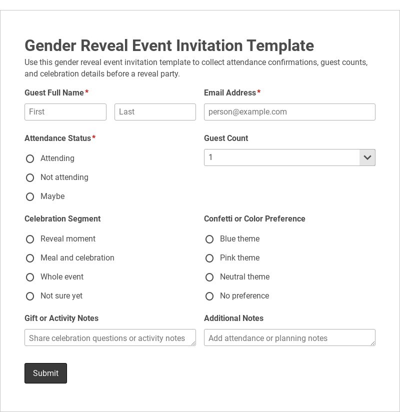 Gender Reveal Event Invitation Template form template