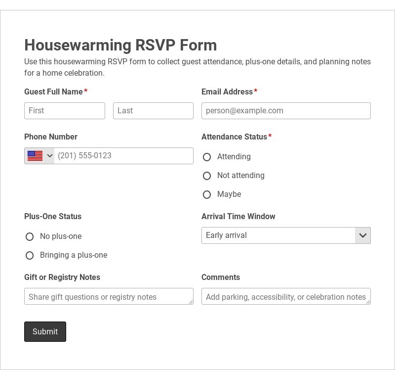 Housewarming RSVP Form