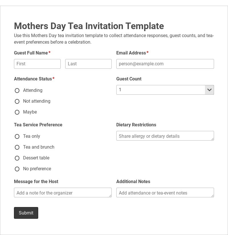 Mothers Day Tea Invitation Template form template