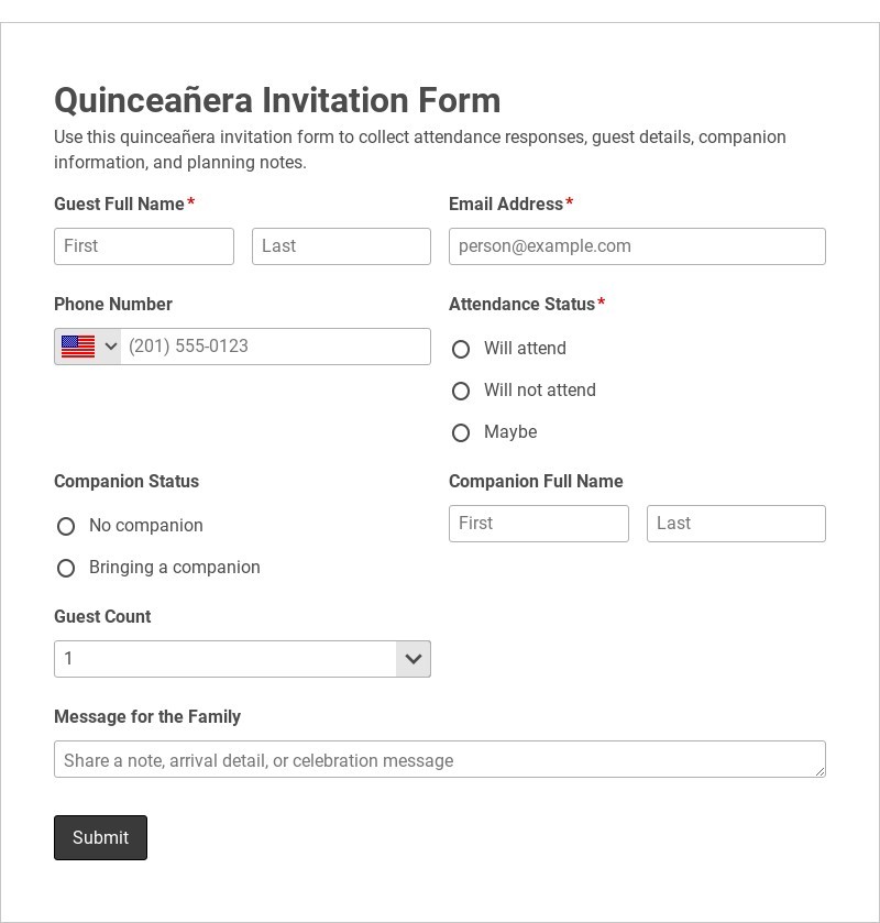 Quinceañera Invitation Form