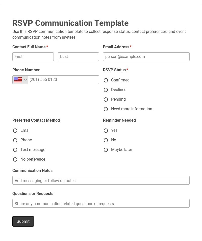 RSVP Communication Template