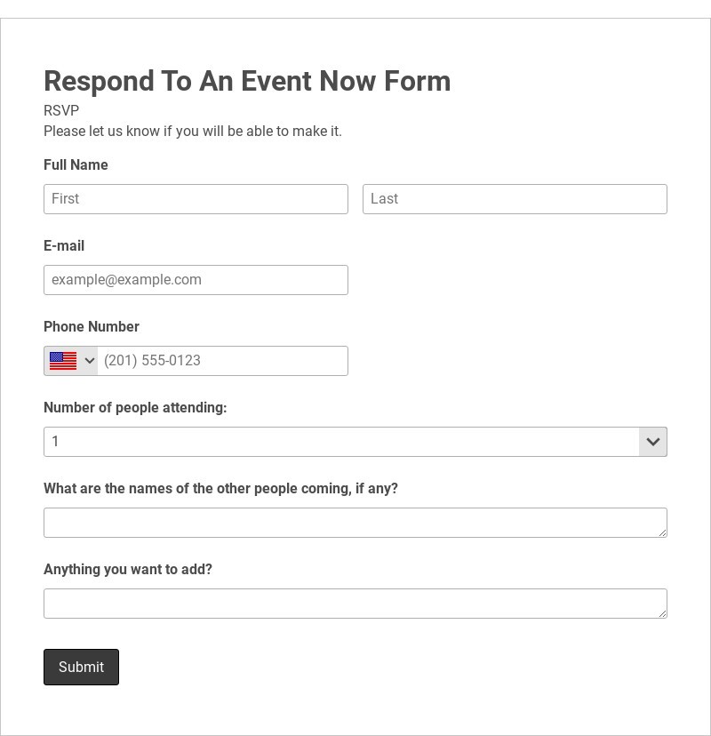 Respond To An Event Now Form form template