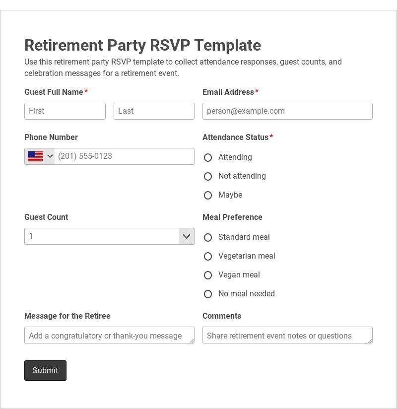 Retirement Party RSVP Template
