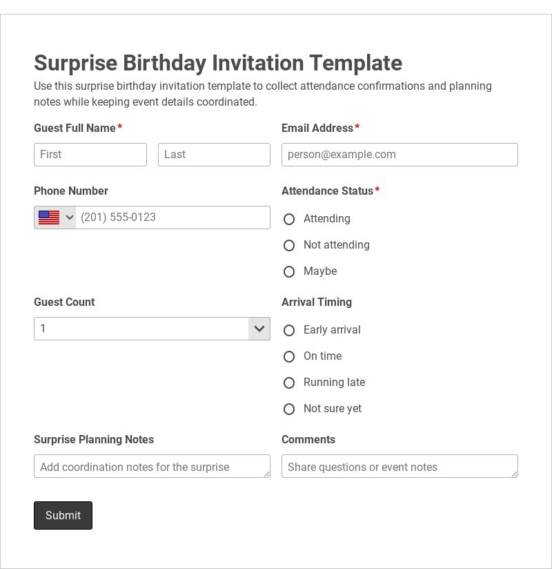 Surprise Birthday Invitation Template form template