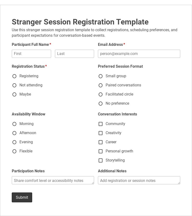 Stranger Session Registration Template form template