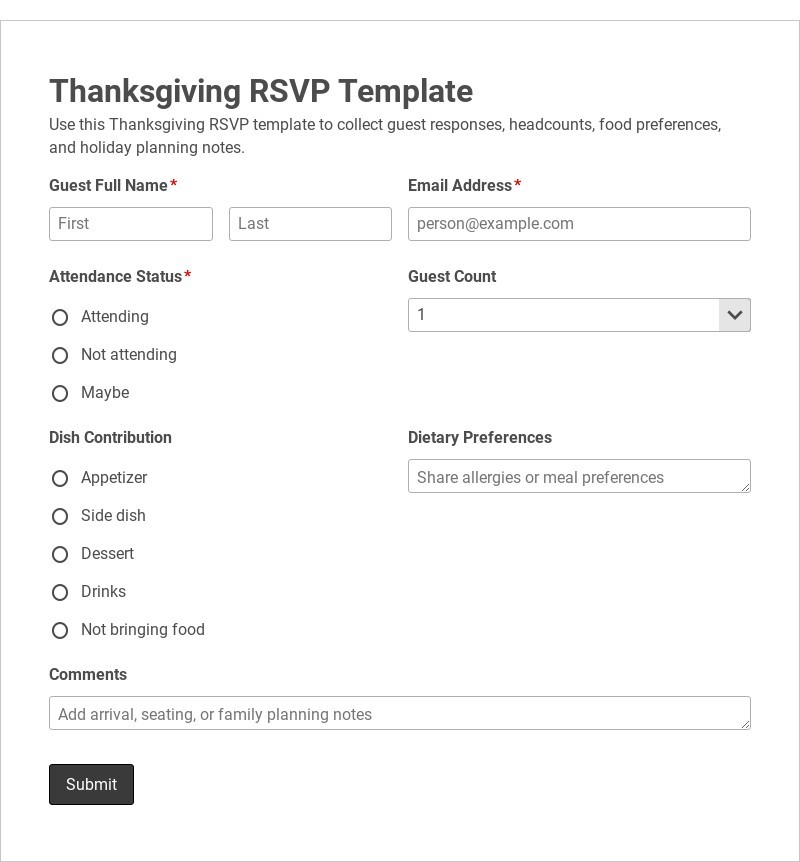 Thanksgiving RSVP Template