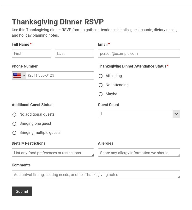 Thanksgiving Dinner RSVP