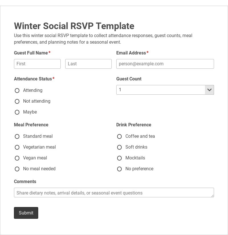 Winter Social RSVP Template