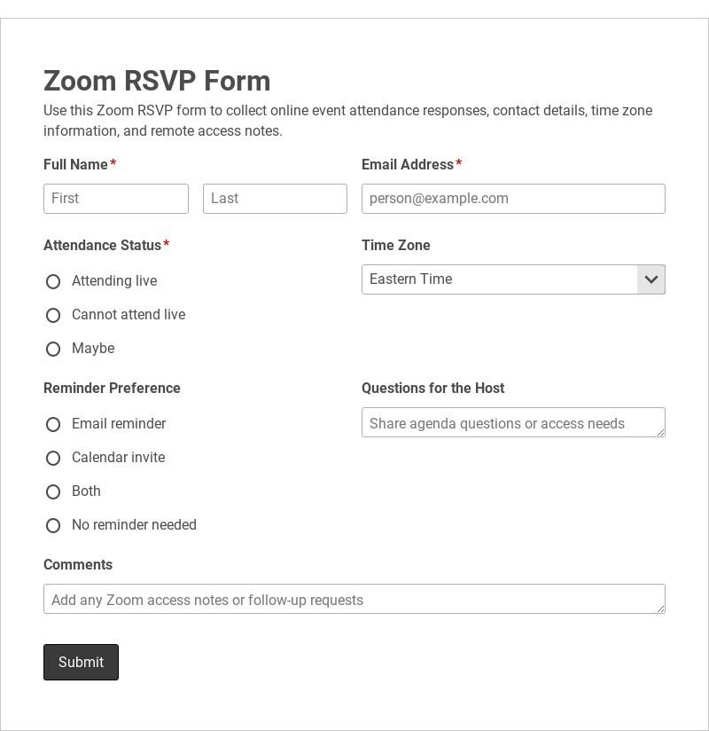 Zoom RSVP Form