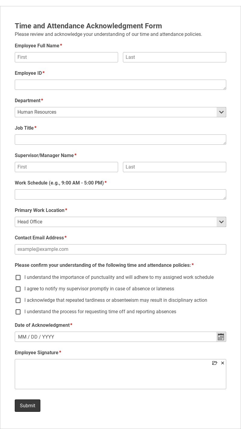 Time and Attendance Acknowledgment Form