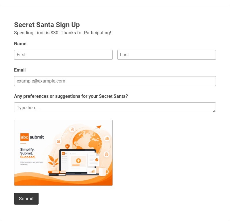 Secret Santa Sign Up Form Template form template