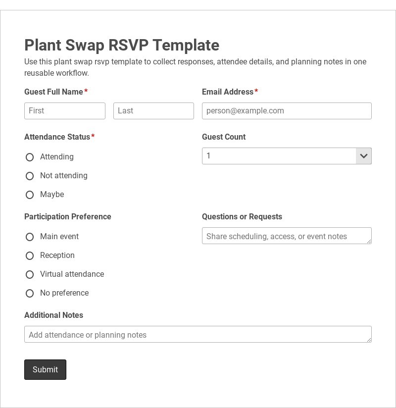 Plant Swap RSVP Template form template