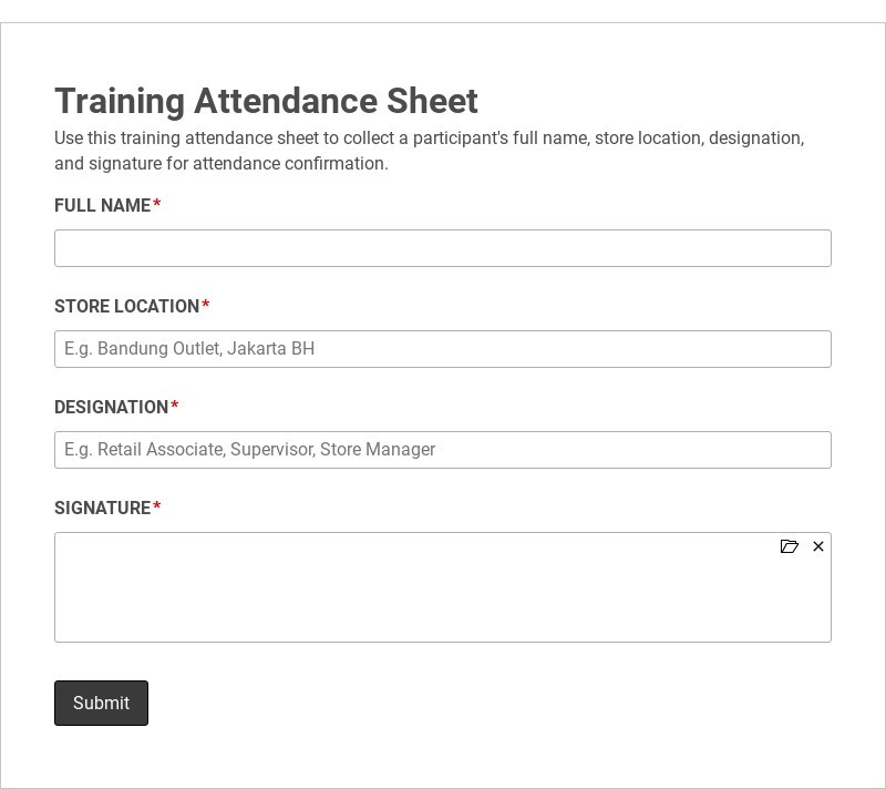 Training Attendance Sheet form template