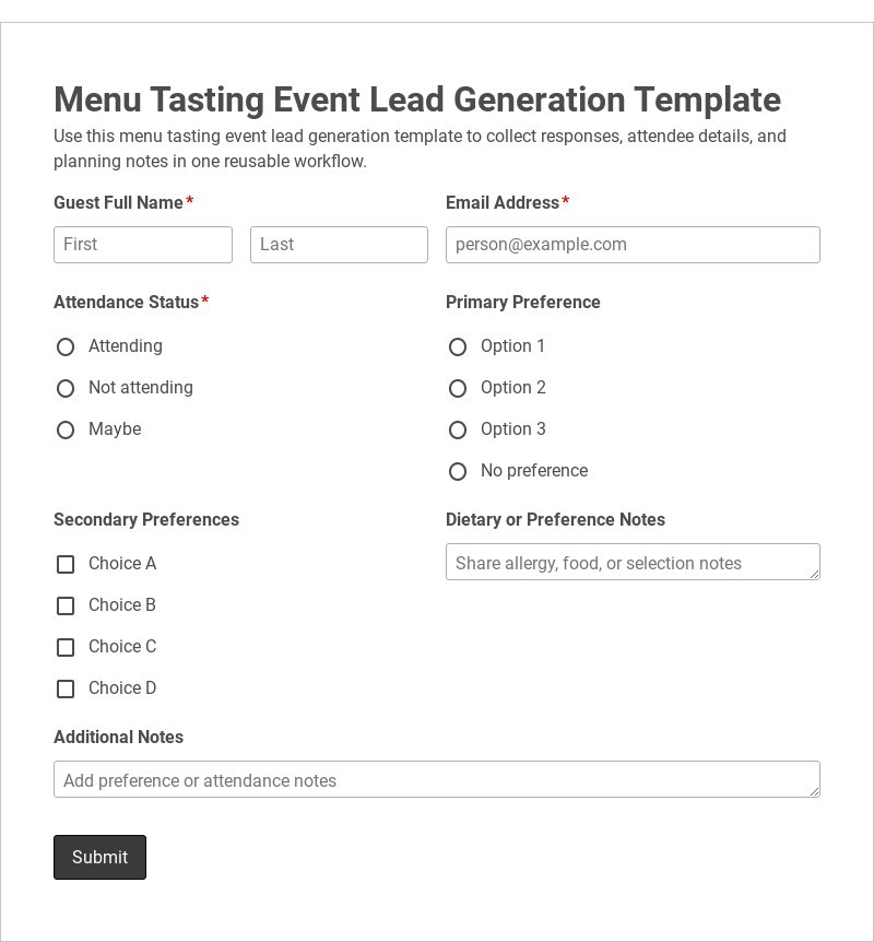 Menu Tasting Event Lead Generation Template