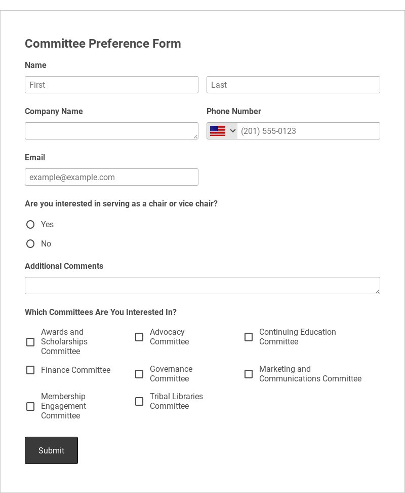 Committee Preference Form Template form template