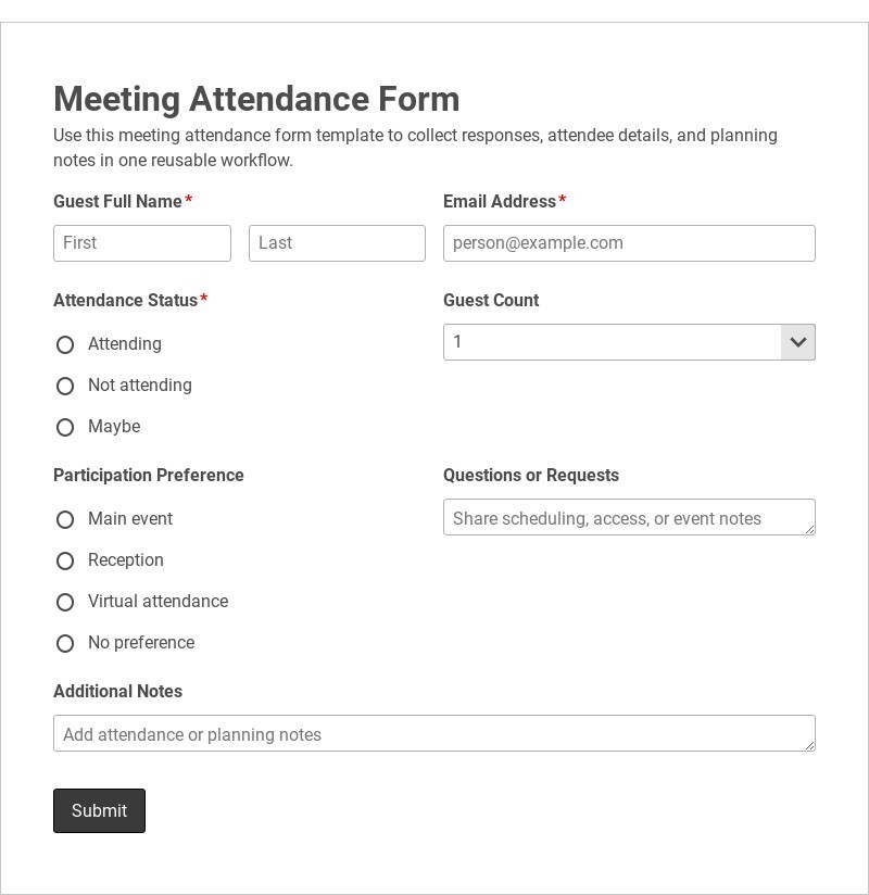 Meeting Attendance Form form template
