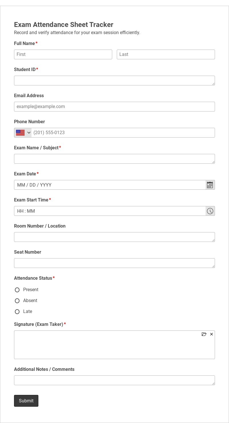 Exam Attendance Sheet Tracker