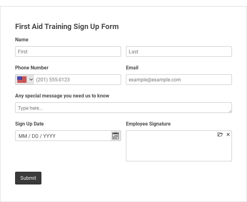 First Aid Training Sign Up Form Template form template