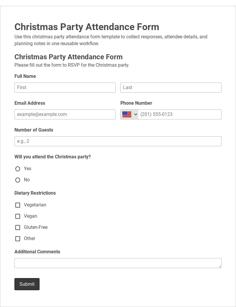 Christmas Party Attendance Form