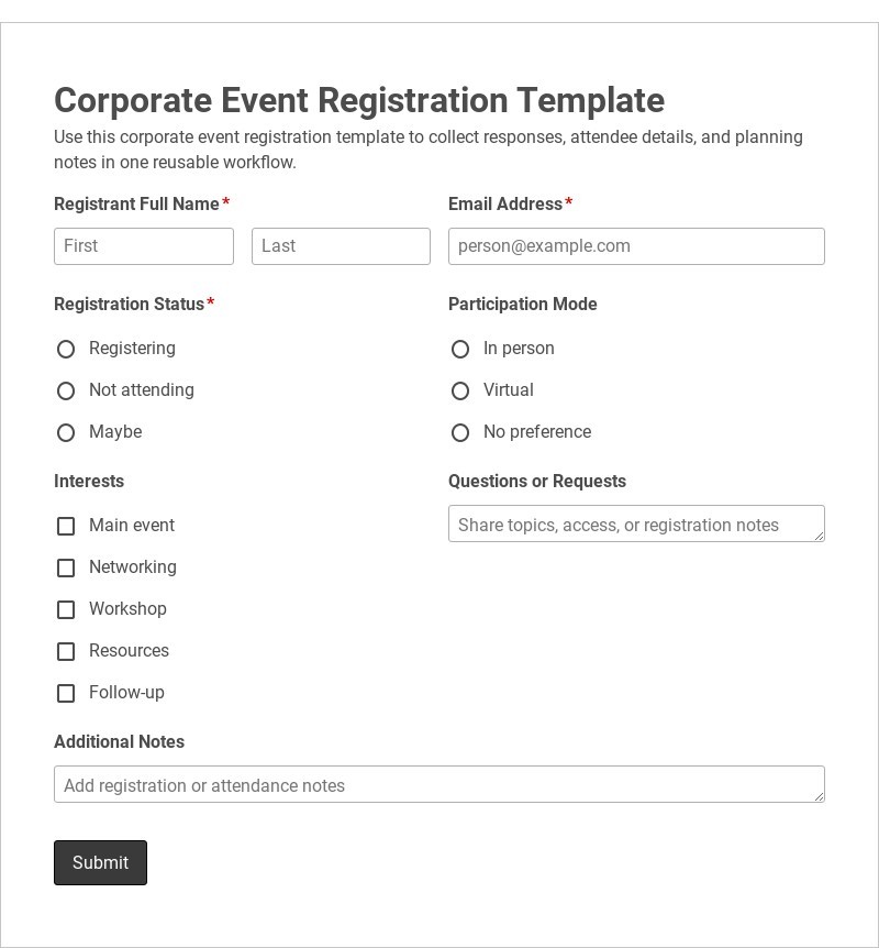 Corporate Event Registration Template form template