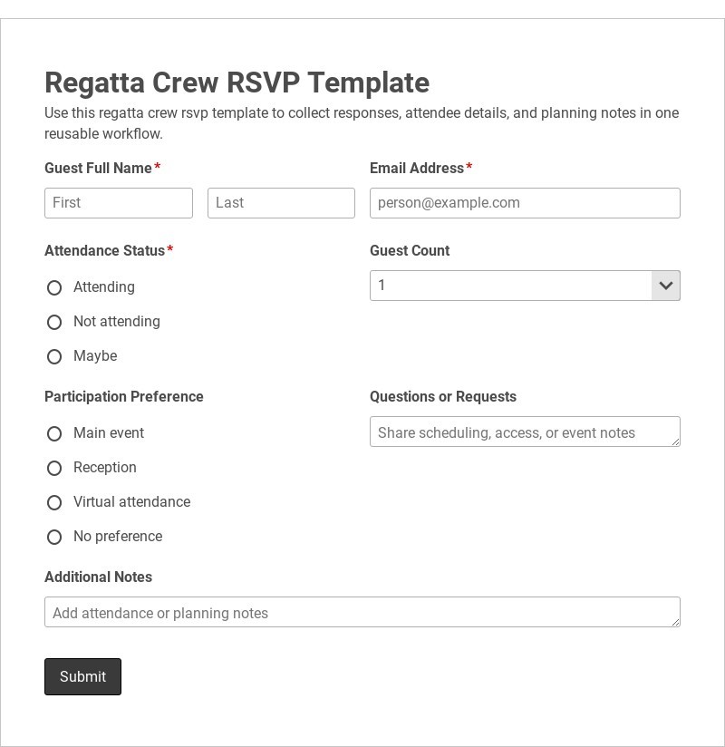 Regatta Crew RSVP Template form template
