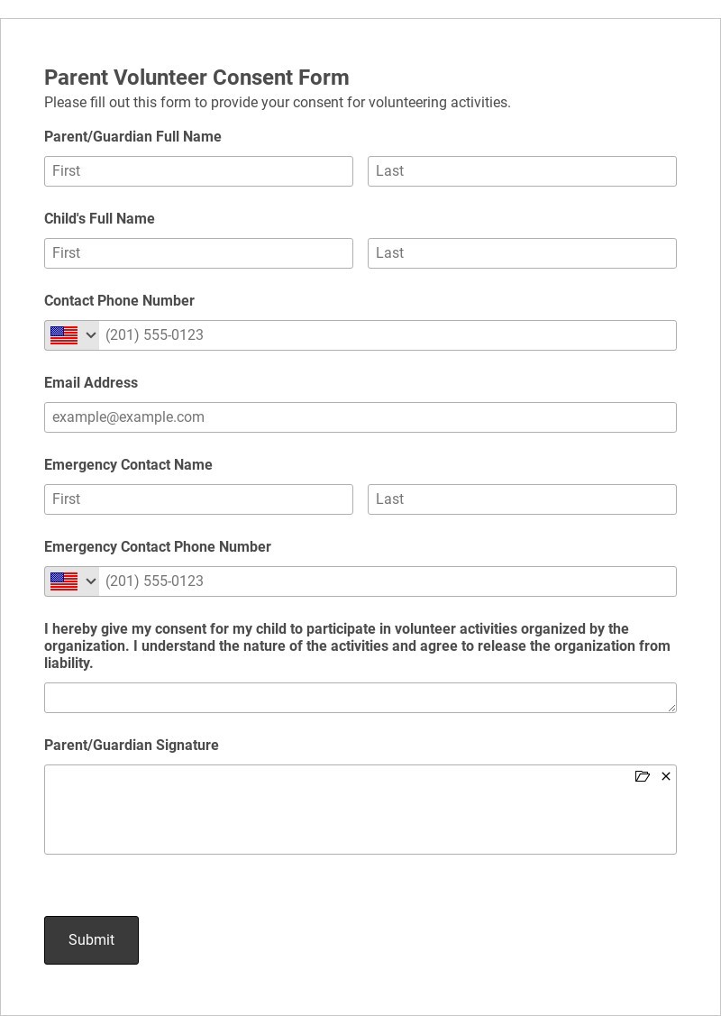 Parent Volunteer Consent Form Template form template