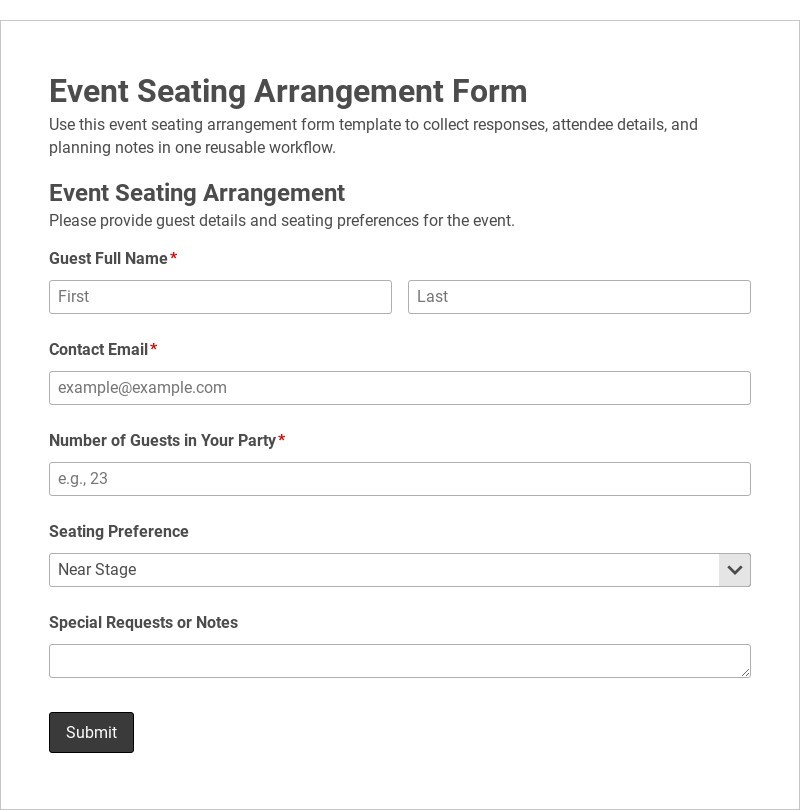 Event Seating Arrangement Form