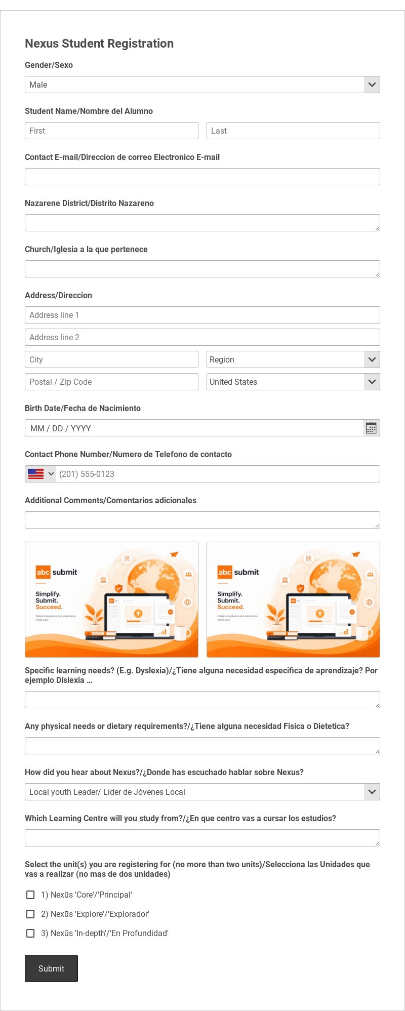 Registration Form (English/Spanish) Template