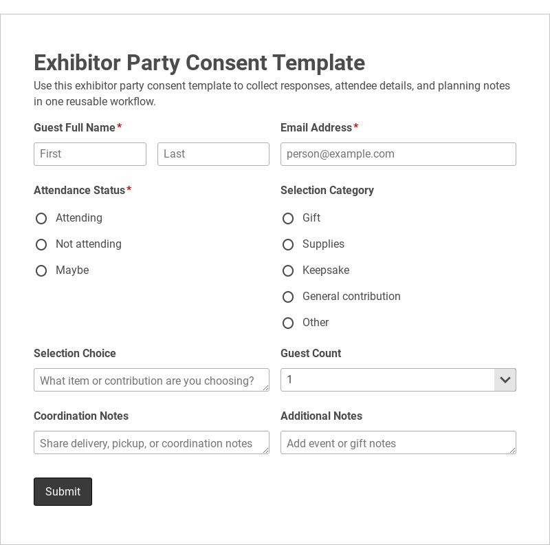 Exhibitor Party Consent Template form template