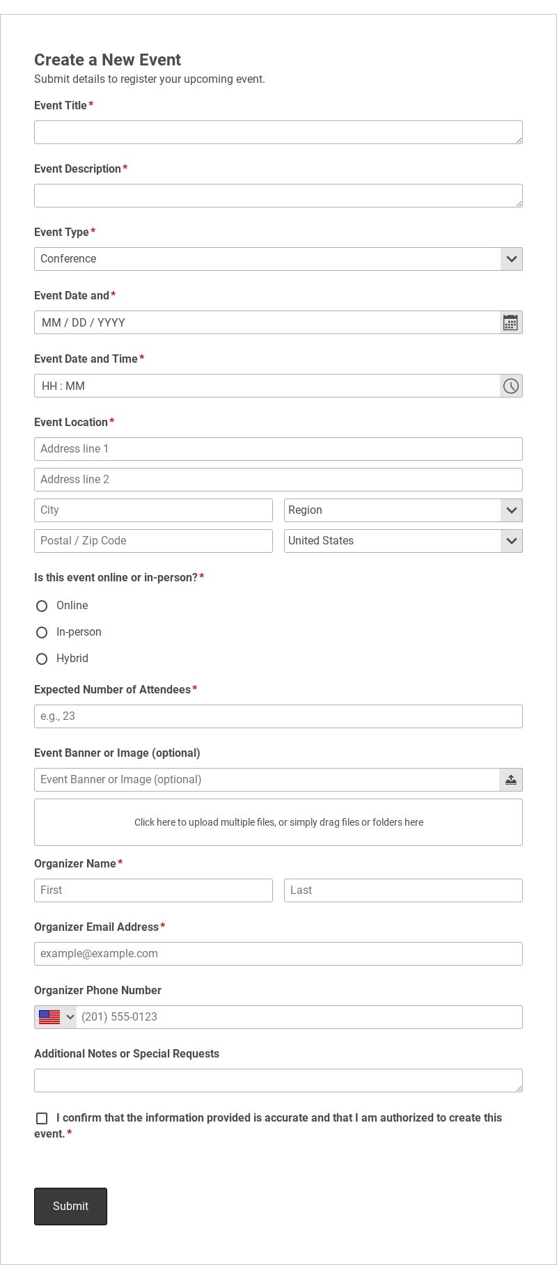 Create a New Event Template form template