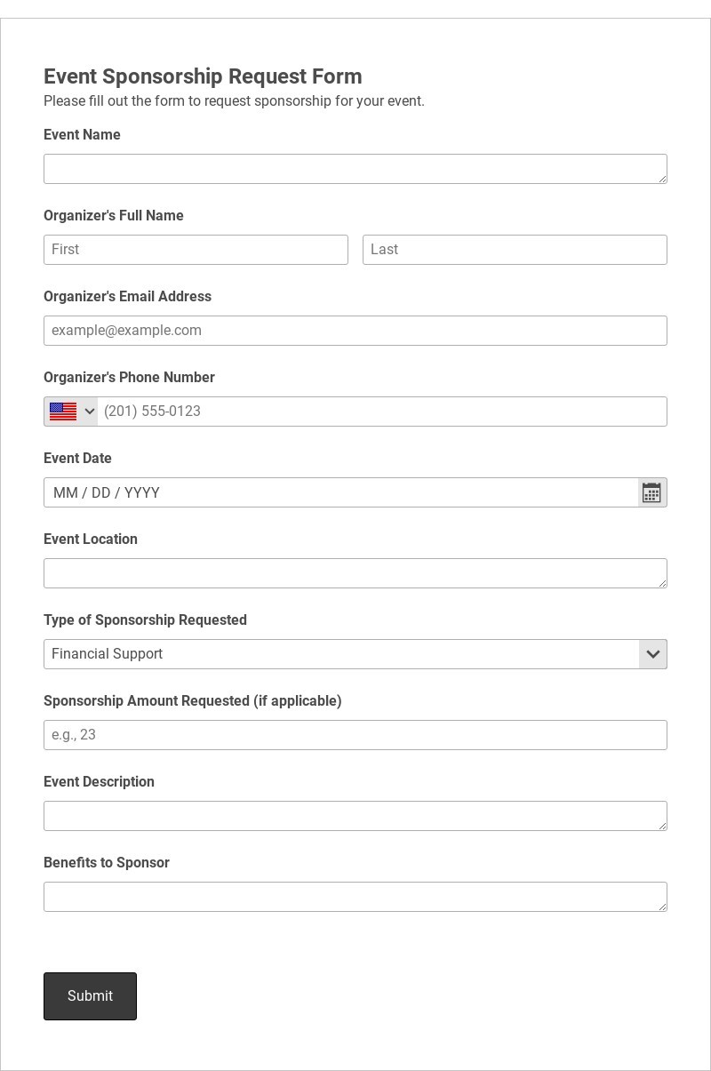 Event Sponsorship Request Form Template form template