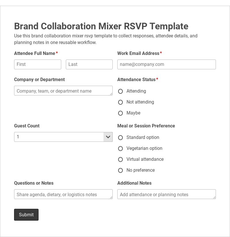 Brand Collaboration Mixer RSVP Template form template