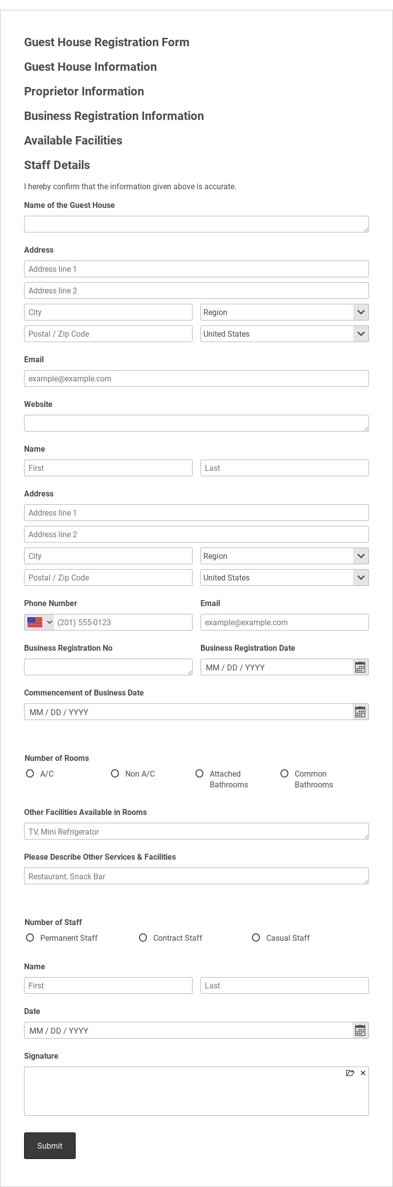 Guest House Registration Form Template form template