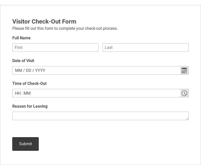 Visitor Check-Out Form Template form template