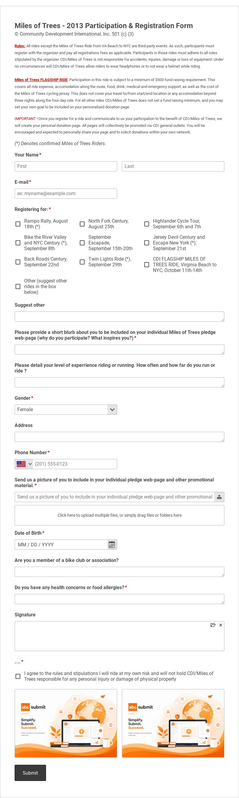 Participation and Registration Form Template