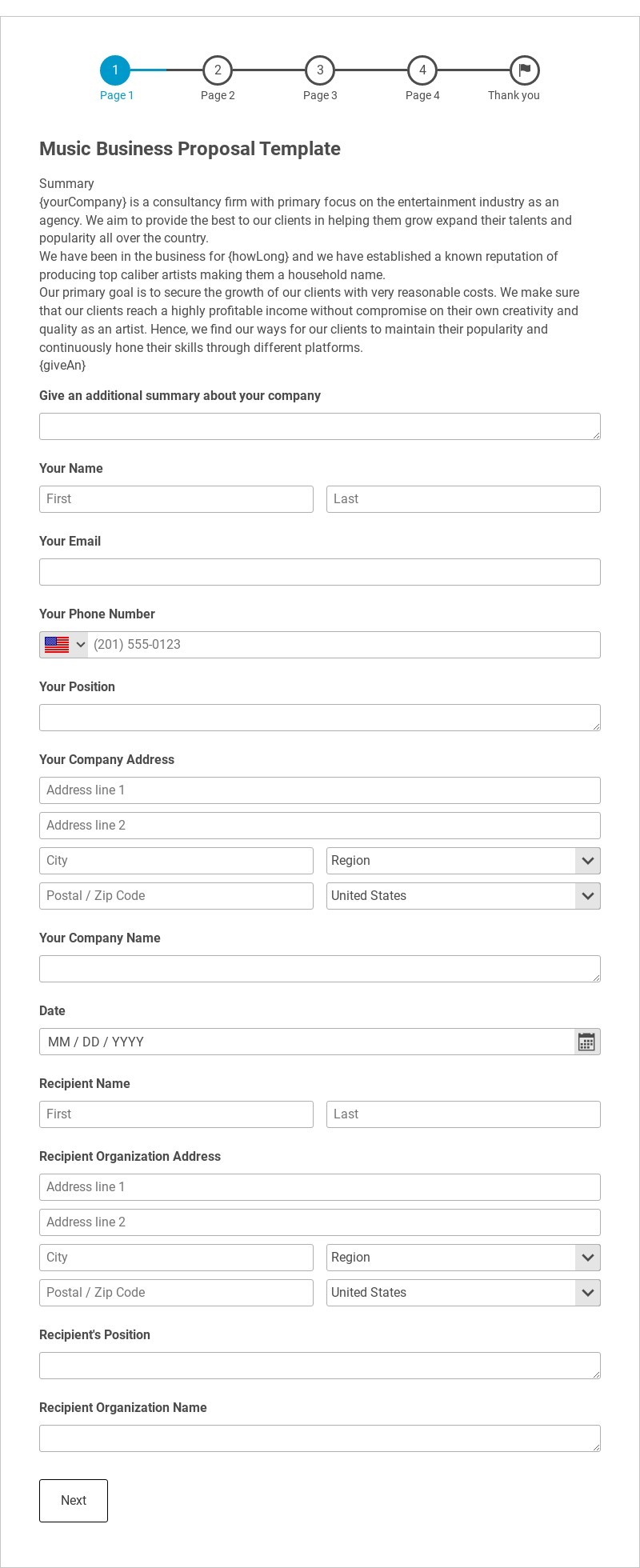 Music Business Proposal Template